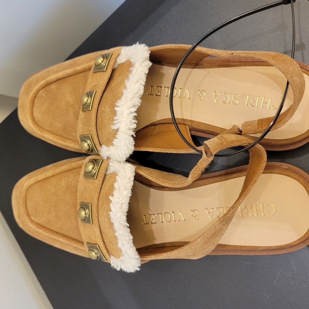 Suede sling back slip on flats